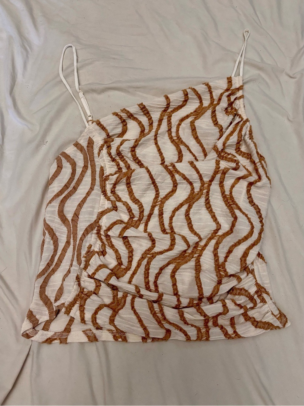 Free People Cream Tan Abstract Textured Asymmetrical Layered Tank Top XL